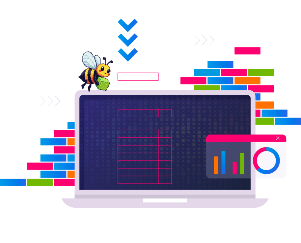 a computer screen with a bee on top of it