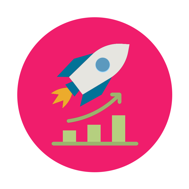 a rocket ship with a graph and arrow